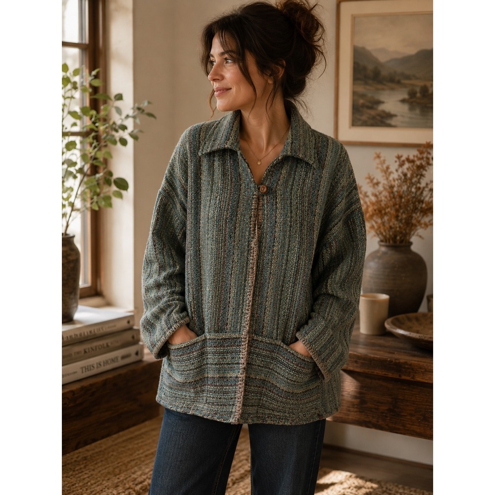 Cotswold Woollen Weavers Textured Knit Jacket Oversized British Cardigan Large